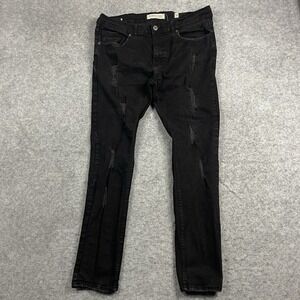 Evolution In Design Jeans‎ Mens 38xx32 Black Distressed Skinny Straight Denim